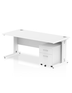 Dynamic Impulse 1800 x 800mm Straight Office Desk White Top Cable Managed 2 Drawer Mobile Pedestal I003968
