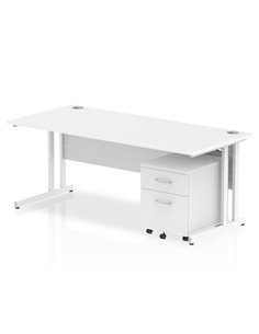 Dynamic Impulse 1800 x 800mm Straight Office Desk White Top Cantilever 2 Drawer Mobile Pedestal I003969