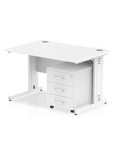 Dynamic Impulse 1200 x 800mm Straight Office Desk White Top Cable Managed 3 Drawer Mobile Pedestal I003970