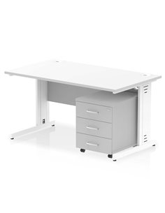 Dynamic Impulse 1400 x 800mm Straight Office Desk White Top Cable Managed 3 Drawer Mobile Pedestal I003972