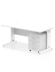 Dynamic Impulse 1600 x 800mm Straight Office Desk White Top Cable Managed 3 Drawer Mobile Pedestal I003973