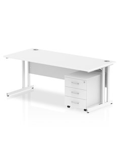 Dynamic Impulse 1800 x 800mm Straight Office Desk White Top Cantilever 3 Drawer Mobile Pedestal I003975