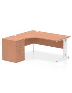 Dynamic Impulse 1600mm Left Crescent Office Desk Beech Top Cable Managed 600 Deep Desk High Pedestal I004072