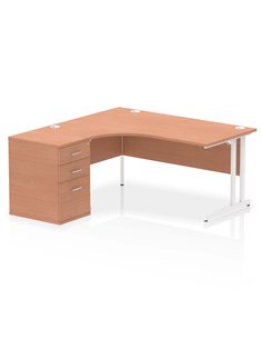 Dynamic Impulse 1600mm Left Crescent Office Desk Beech Top Cantilever 600 Deep Desk High Pedestal I004074