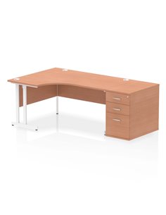 Dynamic Impulse 1600mm Left Crescent Office Desk Beech Top Cantilever 800 Deep Desk High Pedestal I004075