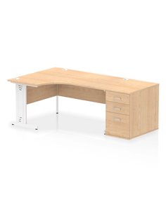 Dynamic Impulse 1600mm Left Crescent Office Desk Maple Top Cable Managed 800 Deep Desk High Pedestal I004081