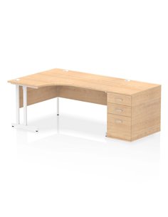 Dynamic Impulse 1600mm Left Crescent Office Desk Maple Top Cantilever 800 Deep Desk High Pedestal I004083