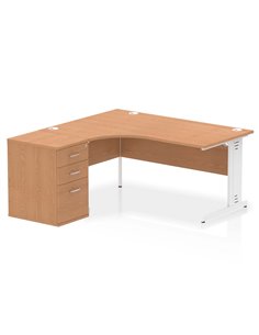 Dynamic Impulse 1600mm Left Crescent Office Desk Oak Top Cable Managed 600 Deep Desk High Pedestal I004084