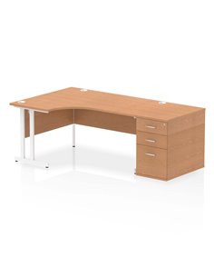 Dynamic Impulse 1600mm Left Crescent Office Desk Oak Top Cantilever 800 Deep Desk High Pedestal I004087
