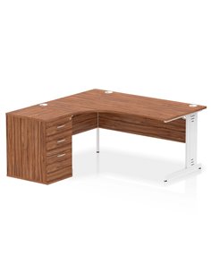 Dynamic Impulse 1600mm Left Crescent Office Desk Walnut Top Cable Managed 600 Deep Desk High Pedestal I004088