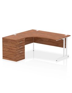 Dynamic Impulse 1600mm Left Crescent Office Desk Walnut Top Cantilever 600 Deep Desk High Pedestal I004090