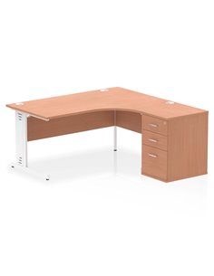 Dynamic Impulse 1600mm Right Crescent Office Desk Beech Top Cable Managed 600 Deep Desk High Pedestal I004092