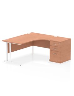 Dynamic Impulse 1600mm Right Crescent Office Desk Beech Top Cantilever 600 Deep Desk High Pedestal I004094