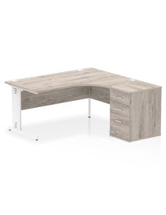 Dynamic Impulse 1600mm Right Crescent Office Desk Grey Oak Top Cable Managed 600 Deep Desk High Pedestal I004096