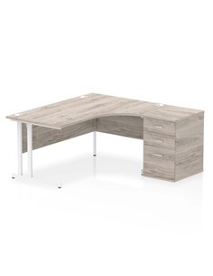 Dynamic Impulse 1600mm Right Crescent Office Desk Grey Oak Top Cantilever 600 Deep Desk High Pedestal I004098