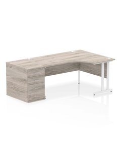 Dynamic Impulse 1600mm Right Crescent Office Desk Grey Oak Top Cantilever 800 Deep Desk High Pedestal I004099