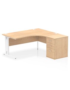 Dynamic Impulse 1600mm Right Crescent Office Desk Maple Top Cable Managed 600 Deep Desk High Pedestal I004100