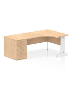 Dynamic Impulse 1600mm Right Crescent Office Desk Maple Top Cable Managed 800 Deep Desk High Pedestal I004101