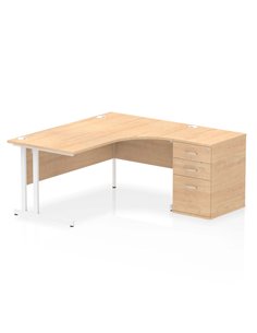 Dynamic Impulse 1600mm Right Crescent Office Desk Maple Top Cantilever 600 Deep Desk High Pedestal I004102