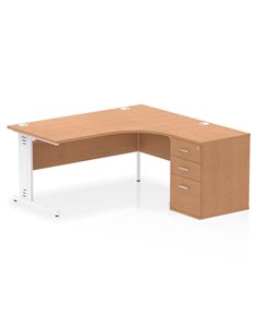 Dynamic Impulse 1600mm Right Crescent Office Desk Oak Top Cable Managed 600 Deep Desk High Pedestal I004104