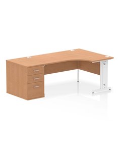 Dynamic Impulse 1600mm Right Crescent Office Desk Oak Top Cable Managed 800 Deep Desk High Pedestal I004105