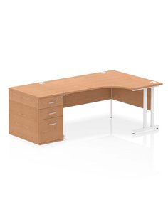 Dynamic Impulse 1600mm Right Crescent Office Desk Oak Top Cantilever 800 Deep Desk High Pedestal I004107