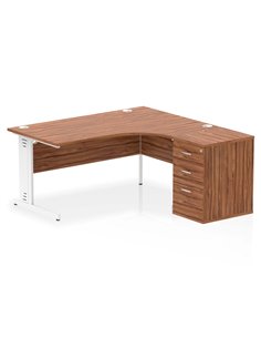 Dynamic Impulse 1600mm Right Crescent Office Desk Walnut Top Cable Managed 600 Deep Desk High Pedestal I004108