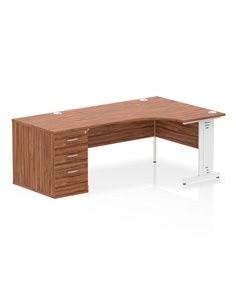 Dynamic Impulse 1600mm Right Crescent Office Desk Walnut Top Cable Managed 800 Deep Desk High Pedestal I004109