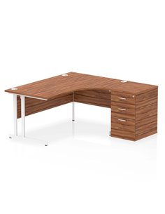Dynamic Impulse 1600mm Right Crescent Office Desk Walnut Top Cantilever 600 Deep Desk High Pedestal I004110