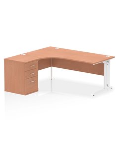 Dynamic Impulse 1800mm Left Crescent Office Desk Beech Top Cable Managed 600 Deep Desk High Pedestal I004112