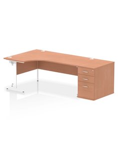 Dynamic Impulse 1800mm Left Crescent Office Desk Beech Top Cable Managed 800 Deep Desk High Pedestal I004113