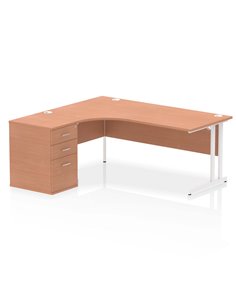 Dynamic Impulse 1800mm Left Crescent Office Desk Beech Top Cantilever 600 Deep Desk High Pedestal I004114