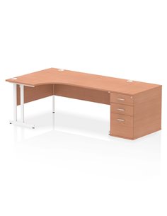 Dynamic Impulse 1800mm Left Crescent Office Desk Beech Top Cantilever 800 Deep Desk High Pedestal I004115