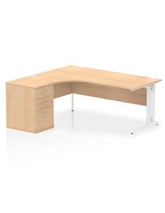 Dynamic Impulse 1800mm Left Crescent Office Desk Maple Top Cable Managed 600 Deep Desk High Pedestal I004120