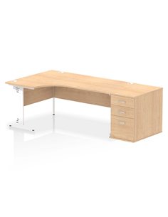 Dynamic Impulse 1800mm Left Crescent Office Desk Maple Top Cable Managed 800 Deep Desk High Pedestal I004121
