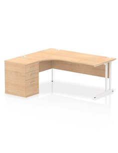 Dynamic Impulse 1800mm Left Crescent Office Desk Maple Top Cantilever 600 Deep Desk High Pedestal I004122