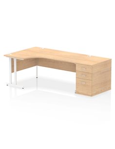 Dynamic Impulse 1800mm Left Crescent Office Desk Maple Top Cantilever 800 Deep Desk High Pedestal I004123