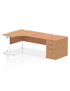 Dynamic Impulse 1800mm Left Crescent Office Desk Oak Top Cable Managed 800 Deep Desk High Pedestal I004125
