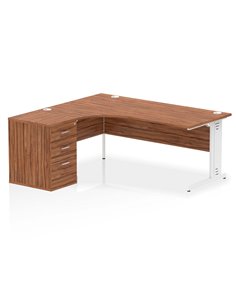 Dynamic Impulse 1800mm Left Crescent Office Desk Walnut Top Cable Managed 600 Deep Desk High Pedestal I004128