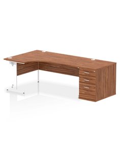 Dynamic Impulse 1800mm Left Crescent Office Desk Walnut Top Cable Managed 800 Deep Desk High Pedestal I004129
