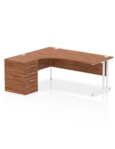 Dynamic Impulse 1800mm Left Crescent Office Desk Walnut Top Cantilever 600 Deep Desk High Pedestal I004130