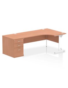 Dynamic Impulse 1800mm Right Crescent Office Desk Beech Top Cable Managed 800 Deep Desk High Pedestal I004133