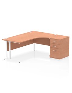 Dynamic Impulse 1800mm Right Crescent Office Desk Beech Top Cantilever 600 Deep Desk High Pedestal I004134