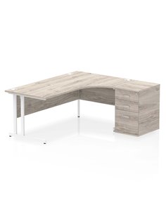 Dynamic Impulse 1800mm Right Crescent Office Desk Grey Oak Top Cantilever 600 Deep Desk High Pedestal I004138