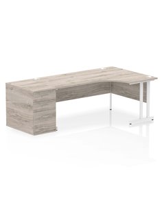 Dynamic Impulse 1800mm Right Crescent Office Desk Grey Oak Top Cantilever 800 Deep Desk High Pedestal I004139
