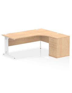 Dynamic Impulse 1800mm Right Crescent Office Desk Maple Top Cable Managed 600 Deep Desk High Pedestal I004140