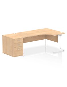 Dynamic Impulse 1800mm Right Crescent Office Desk Maple Top Cable Managed 800 Deep Desk High Pedestal I004141