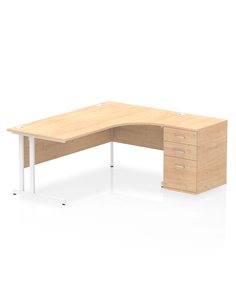 Dynamic Impulse 1800mm Right Crescent Office Desk Maple Top Cantilever 600 Deep Desk High Pedestal I004142