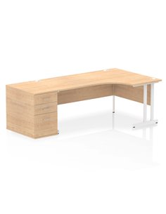 Dynamic Impulse 1800mm Right Crescent Office Desk Maple Top Cantilever 800 Deep Desk High Pedestal I004143