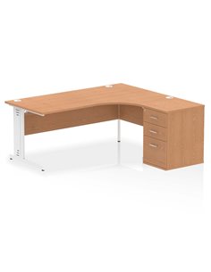 Dynamic Impulse 1800mm Right Crescent Office Desk Oak Top Cable Managed 600 Deep Desk High Pedestal I004144